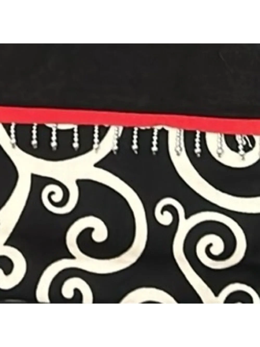 Black and White Fabric Shoulder Bag with Beads by Marty Bags